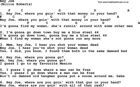 Hey Joe, by The Byrds - lyrics and chords