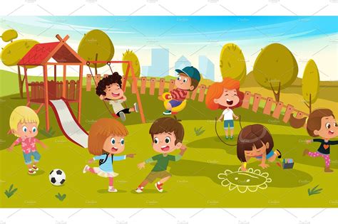 Kids Play in a Park Playground | Kids playing, Kids cartoon characters ...