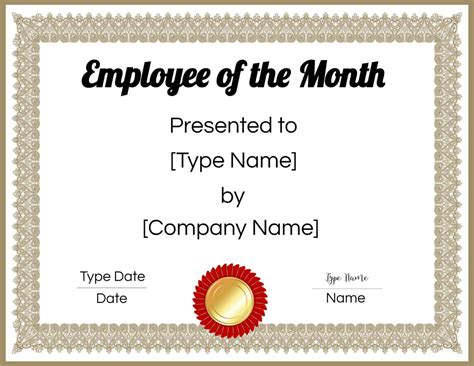 Employee Of The Month Certificate Template