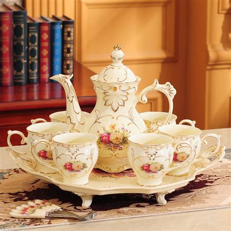 8-Piece Luxury English Tea Set Porcelain British Teapot Set - Hibiscus ...