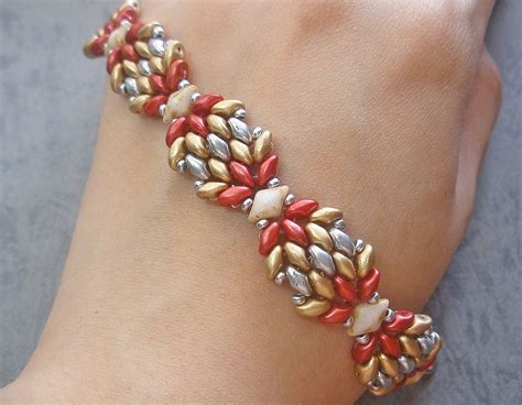 Beaded Bracelet Pattern - Spring Flower Wing Bracelet - Beading Jewelry ...