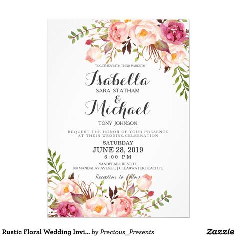 Rustic Floral Wedding Invitation | Zazzle | Wedding invitations rustic ...