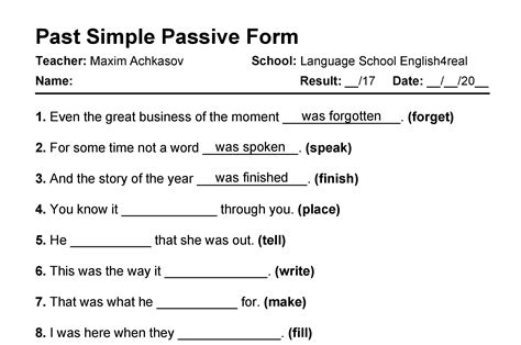 Past Simple Passive Exercises With Answers Class 5 - Printable ...