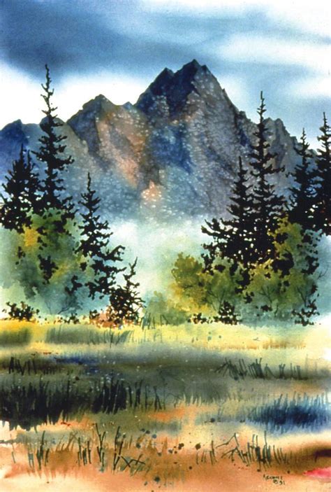 Watercolor Landscape - riverside art