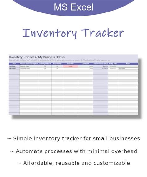 Simple Inventory Tracker Inventory Spreadsheet MS Excel - Etsy New Zealand