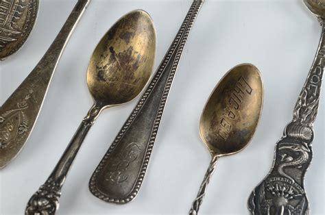 Nine Antique Sterling Silver Souvenir Spoons | EBTH