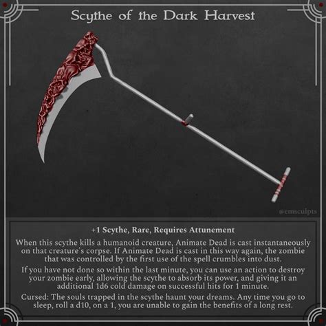 the scythe of the dark harvest is shown in this graphic above it's ...