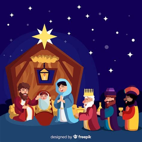 Nativity scene with three wise men Vector | Free Download