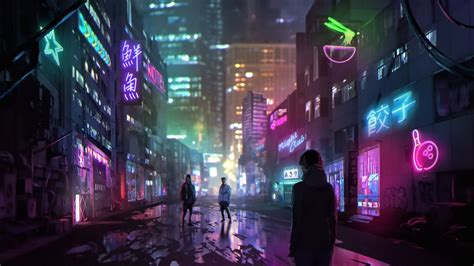 Futuristic cyberpunk anime city - backiee