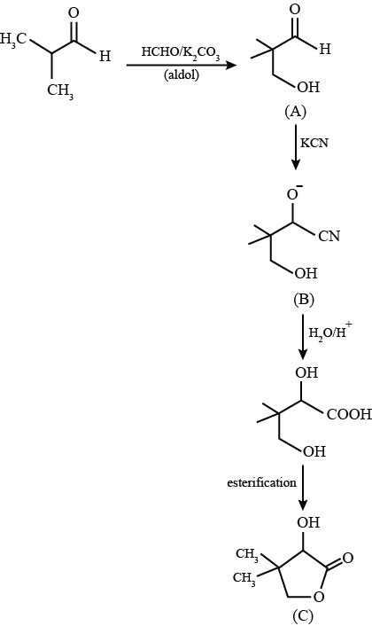 Isobutyraldehyde on reaction with formaldehyde and K2CO3 gives compound ...