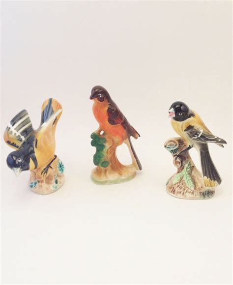 Bird Figurines Vintage Ceramic Birds Orange Yellow Black