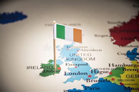 Ireland Marked with a Flag on the Map Stock Photo - Image of object ...