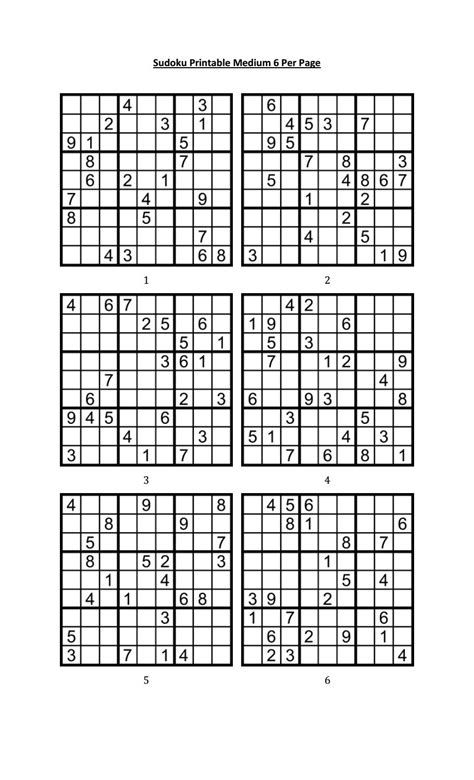 Sudoku Printable Puzzles 6 Per Page