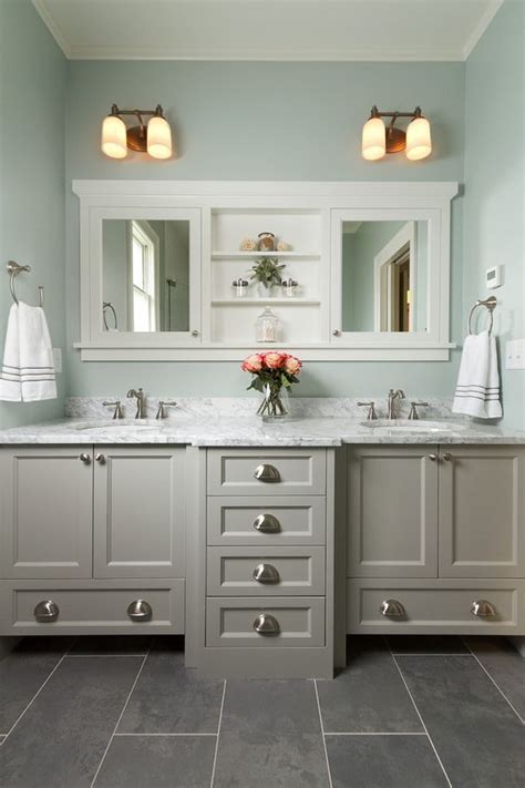 Master Bathroom With Double Vanity, Marble Countertop, Mint Walls ...