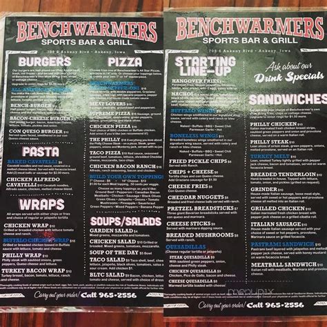 Menu of Benchwarmers Sports Bar & Grill in Ankeny, IA 50023