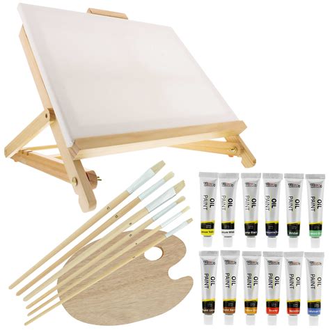 US Art Supply 21-Piece Oil Painting Table Easel Set with, 12-Tubes ...