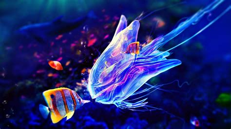 Jellyfish Art Wallpaper | Deep sea creatures, Underwater animals, Sea ...