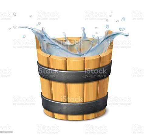 Realistic Vector Icon Water Water Splash Wooden Rustic Bucket Isolated ...