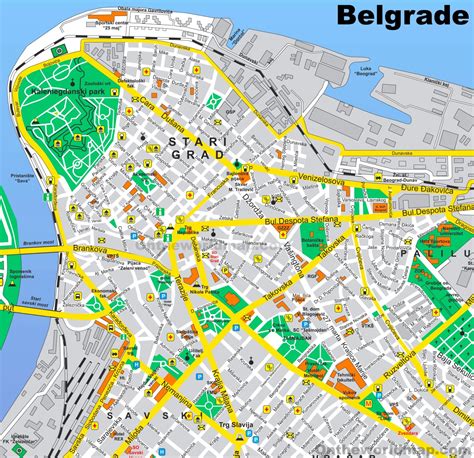 Belgrade Stari Grad Tourist Map (Old Town) - Ontheworldmap.com