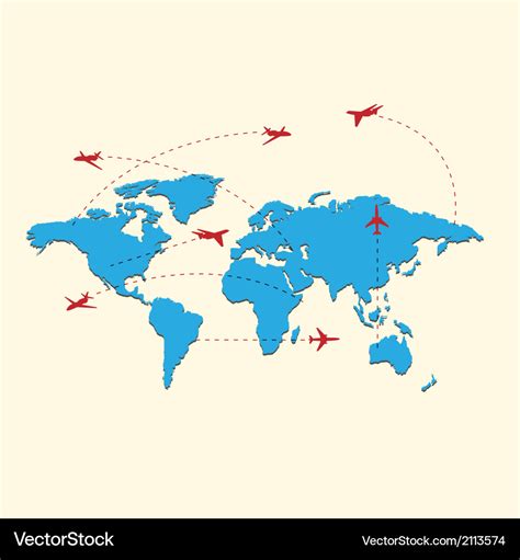 World travel map with airplanes Royalty Free Vector Image