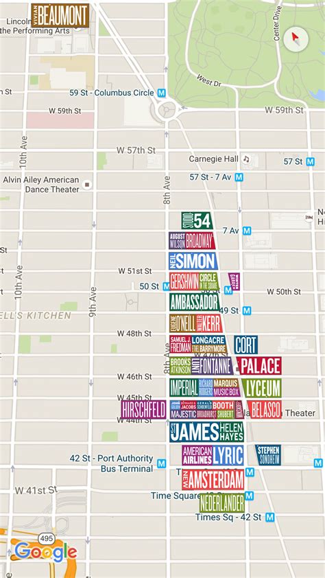 [Map] Map of all Broadway Theatres in NYC | Broadway theatre, Map ...