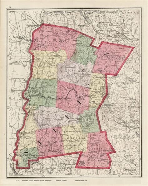 Sullivan County NH 1877 Old Map Reprint with Topography