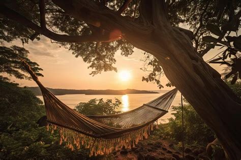 Premium AI Image | Hammock swing hanging from tree branch with a view ...