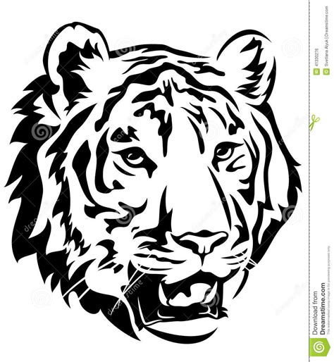 Tiger. Head emblem design - big cat black and white vector outline # ...