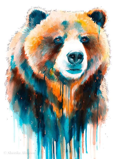 Grizzly Bear Watercolor Painting Print by Slaveika Aladjova, Art ...