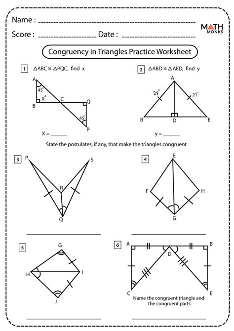 Triangle Congruence Theorems Worksheet