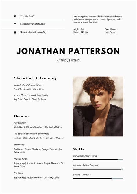 Model Actor Resume Template