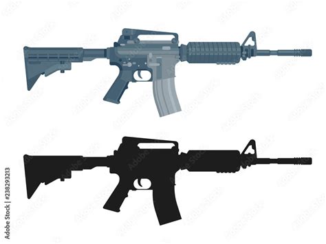 M16 assault rifle isolated on white. Flat design. Military automatic ...