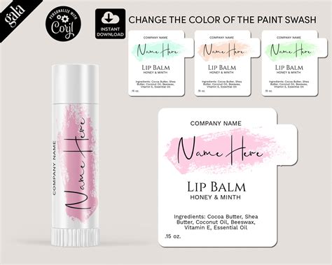 Lip Balm Labels Template DIY Product Label Change Color - Etsy