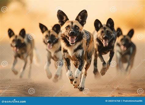 African Wild Dogs Savanna S Feral Canines Stock Illustration ...