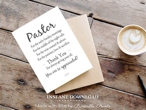 Printable PASTOR APPRECIATION Card 5x7 CARD Gift for Pastor Thank You ...