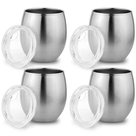 Set of 4 Stainless Steel Small Tumbler with Lid, Double Wall Vacuum ...