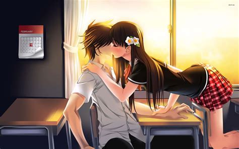 Download Anime Couple Kissing Inside The Classroom Picture | Wallpapers.com