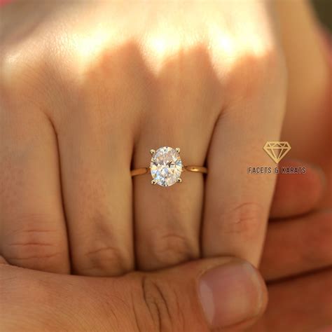 3 Carat Oval Engagement Ring Thin Band, 14K Gold Oval Solitaire Ring ...