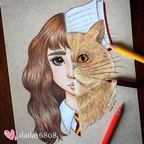 Hermione & Crookshanks - by dada16808 | Harry potter drawings, Harry ...