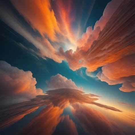 Premium Photo | A painting of a sunset with orange and blue clouds.