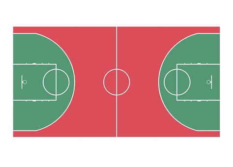 Basketball field layout with markings. Top view. Red and green floor ...