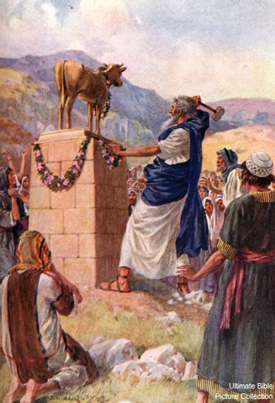 Exodus 32 Bible Pictures: Moses destroys the golden calf