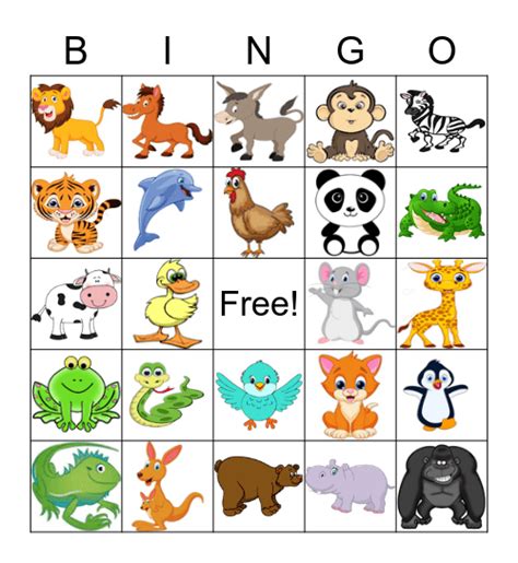 Animals Bingo Card