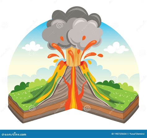 Volcano Eruption and Lava Drawing Stock Vector - Illustration of energy ...