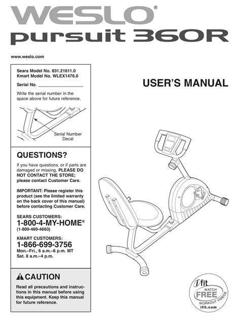 WESLO PURSUIT 360R BIKE MANUAL Pdf Download | ManualsLib