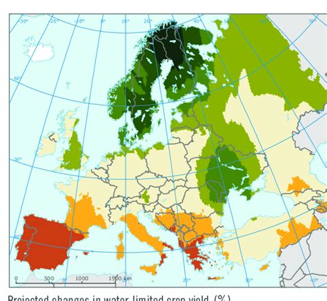 Map of projected impact of climate change on yields in 2050 | Download ...