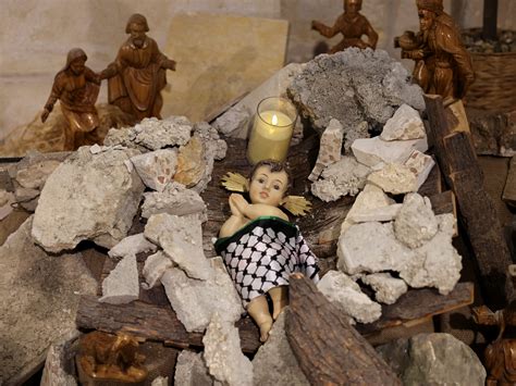 Nativity scene places baby Jesus in rubble | Israel-Palestine conflict ...