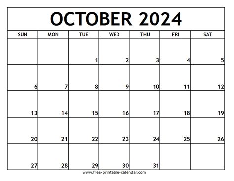 October 2024 Printable Calendar - Free-printable-calendar.com