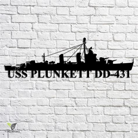 Uss Plunkett Dd-431 Navy Ship Metal Art, Navy Ships Silhouette Metal G ...