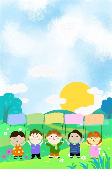 Cartoon Kid Meadow Green Background Material Free Background Photos ...